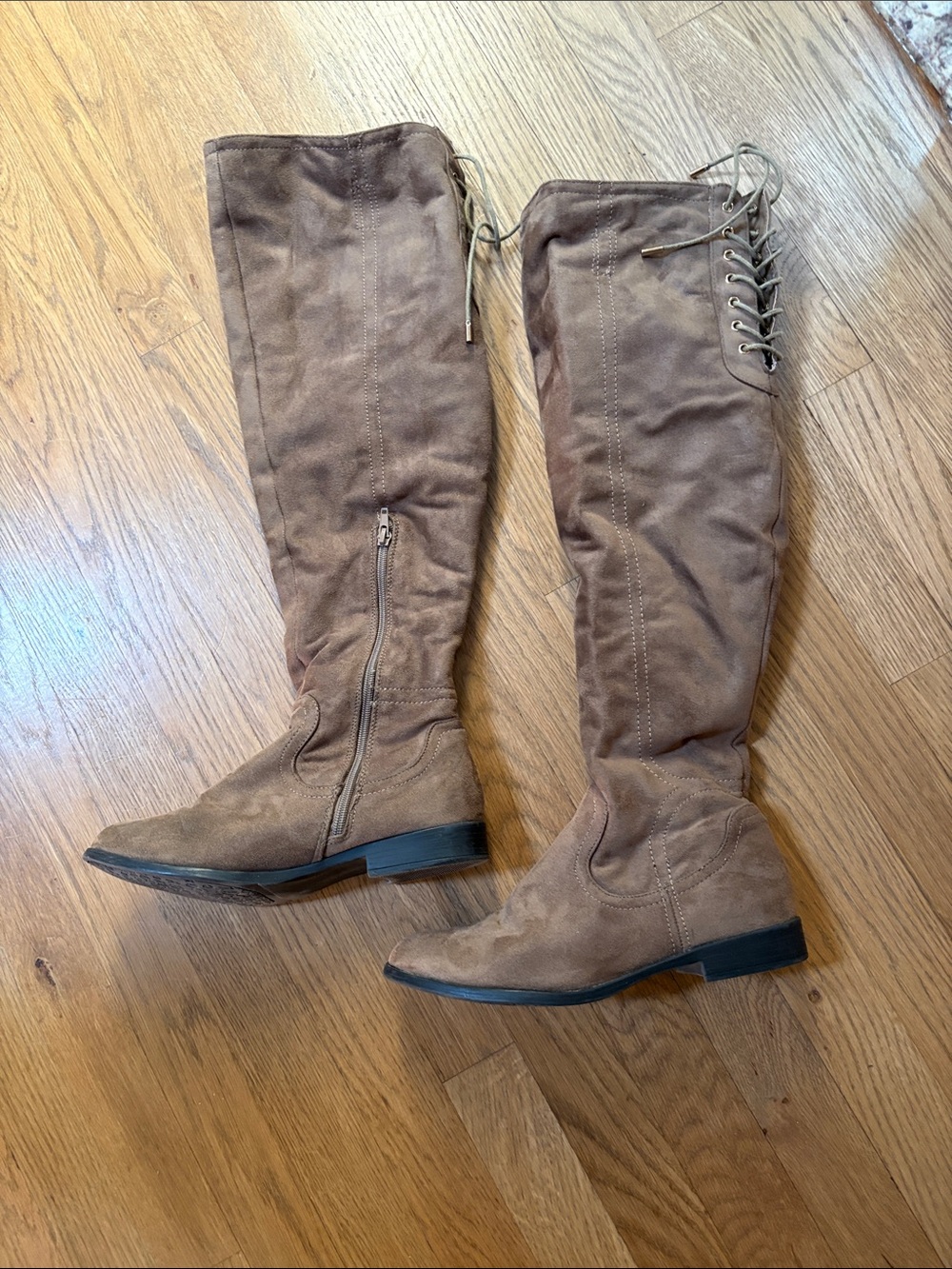 Women's Over-the-Knee Suede Lace-Up Boots in Brown